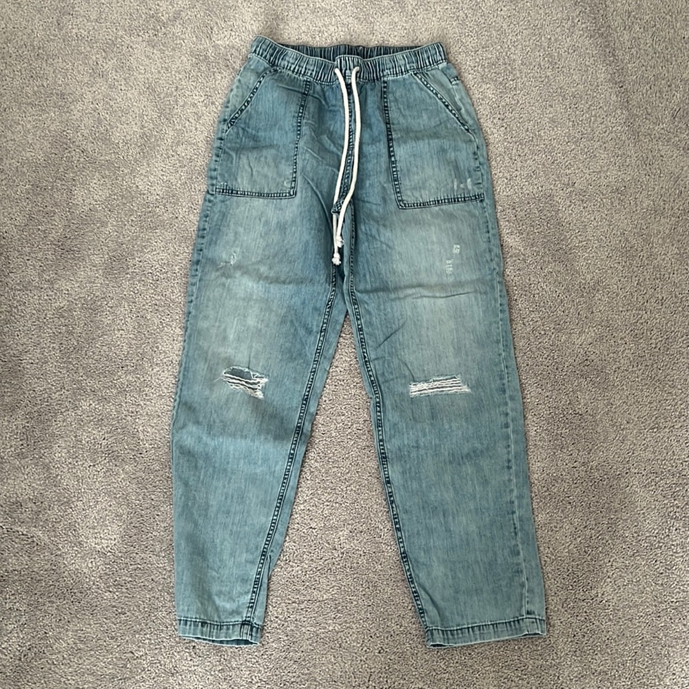 Aerie drawstring distressed jeans